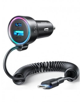 Auto lādētāji Joyroom Fast car charger 3 in 1 with USB Type C cable 1.5m 55W Melns