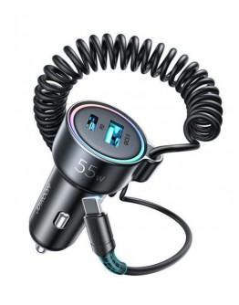 Auto lādētāji Joyroom Fast car charger 3 in 1 with USB Type C cable 1.5m 55W Melns