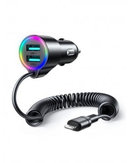 Auto lādētāji Joyroom 3-in-1 fast car charger with Lightning cable 1.5m 17W Melns