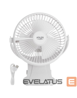 Adler AD 7342 uzlādējams galda ventilators ar klipsi, Ø15.5 cm, 3 ātrumi, 360° rotācija, 5 W, balts