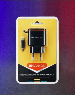 Adapteris Canyon Wall Charger ar USB TYPE C kabeli (2.1A, melns)