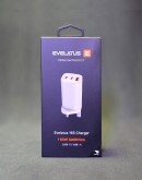 Evelatus 65W Max Fast Charger adapteris ar USB-C1 un USB-A portiem baltā krāsā, paredzēts Apvienotajai Karalistei (UK)